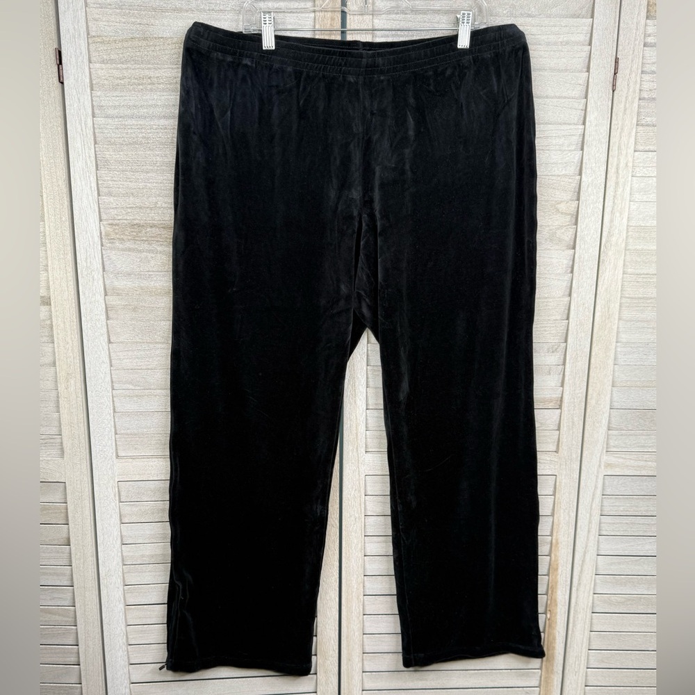 TOMMY HILFIGER Velour Pull On Track Pants w Zip Leg Black-2X